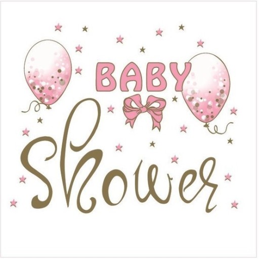 Súprava tanierov, šálok, obrúskov, BABY SPRCHA, ružové hviezdy