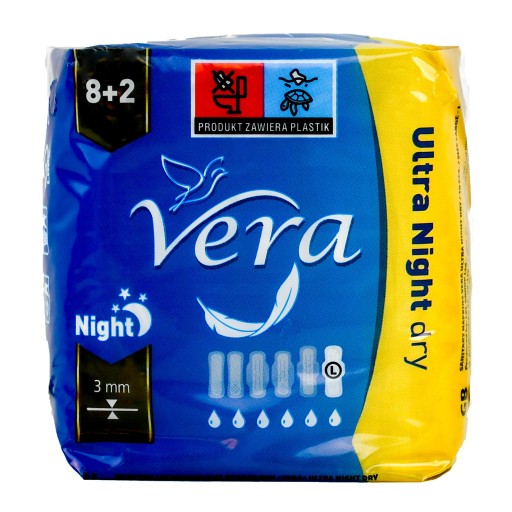 Ultra NIGHT Dry vložky s krídelkami na noc VERA Standard 8+2 kusy