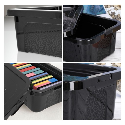 Plastový box na organizáciu nádob s krytom, 4,5l, lesklý čierny box