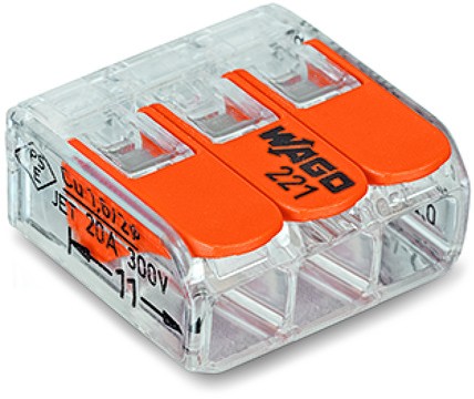 221-413 - COMPACT konektor 3x0,2-4mm DR/LIN (číry/oranžový) WAGO