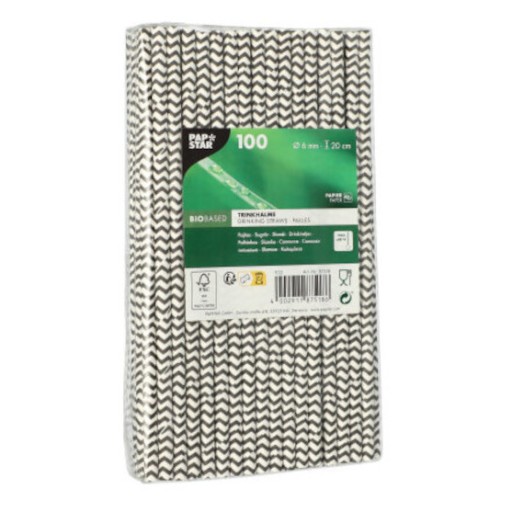 Čiernobiela papierová slamka 20 cm Zig-Zag 100 ks.