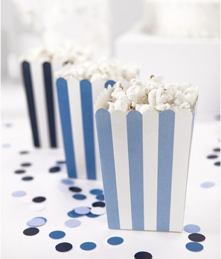 Krabičky na popcorn do lietadla modrá a biela 6 ks