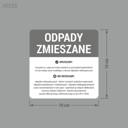 Nálepka na kôš - Zmesový odpad 10x10
