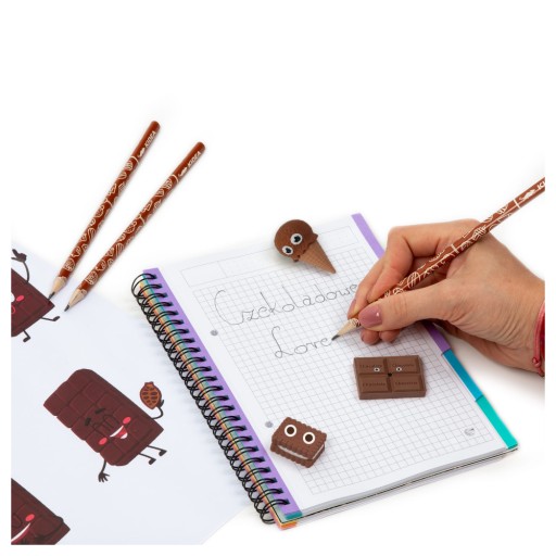 Voňavá sada 3x školských ceruziek a vonných gumičiek CHOCOLATE KIDEA