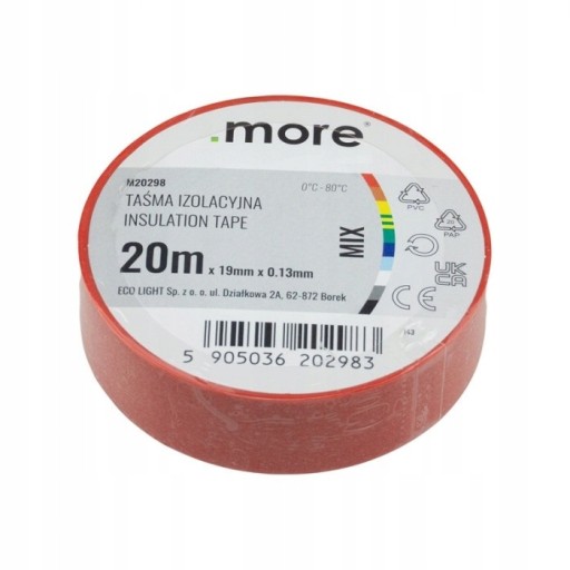 PVC IZOLAČNÁ PÁSKA 19MM 20M ČERVENÁ mäkká