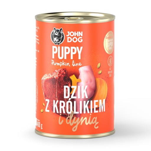 John Dog krmivo pre šteniatka diviak králik tekvica 400g