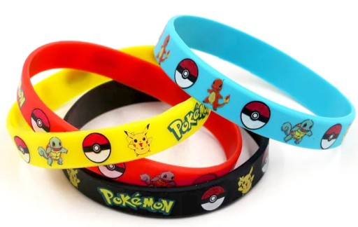 Silikónové náramky, gumičky priateľstva POKEMON, 4 ks, mix farieb