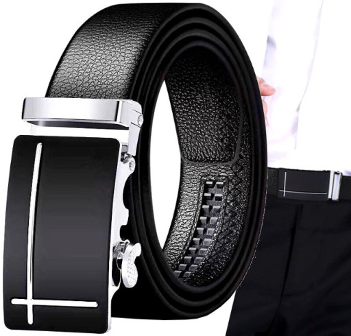 Pánsky automatický kožený opasok Elegantná čierna kožená pracka s kovovou kožou