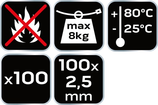 Sťahovacie pásky 2,5 x 100 mm, 100 ks, čierne