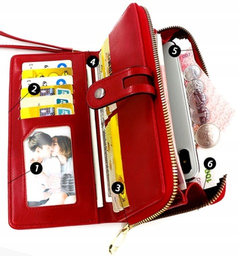 Veľká priestranná kožená peňaženka Red Fashionable Cards elegantný boho remienok