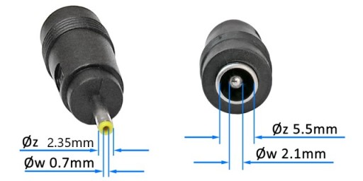 WDC0.7-GDC2.1 Adaptér: DC0.7/2.35mm zástrčka - DC2.1/5.5mm zásuvka