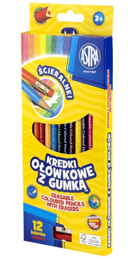Astra Zmazateľné CENCILKY S GUMA 12 farieb