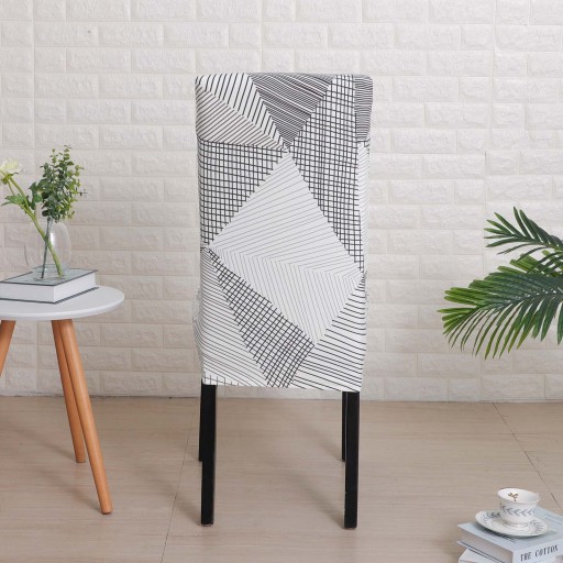 Poťah na stoličku SVETLO SIVÁ BIELE GEOMETRICKÉ VZORY, trojuholníky