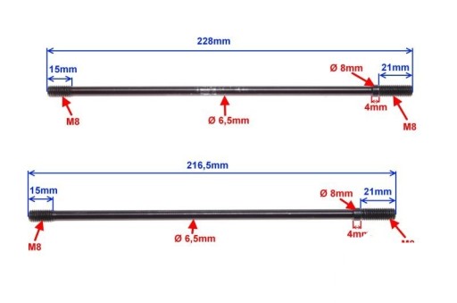 Čapy valca M8x228 M8x216 motor 156FMI 4ks