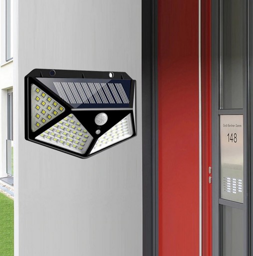 LED SVIETIDLO S POHYBOVÝM A SÚMRAKOVÝM SENZOROM SOLÁRNE 100LED NÁSTENNÉ SVÍTIDLO