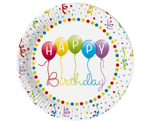 8 ks papierové taniere Happy Birthday 23 cm