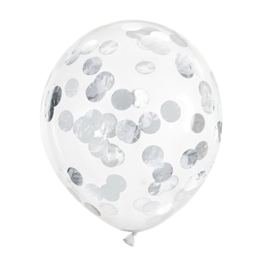 BALÓNY S KONFETMI, strieborné, 30 cm, 6 ks na narodeniny, Silvester, svadba