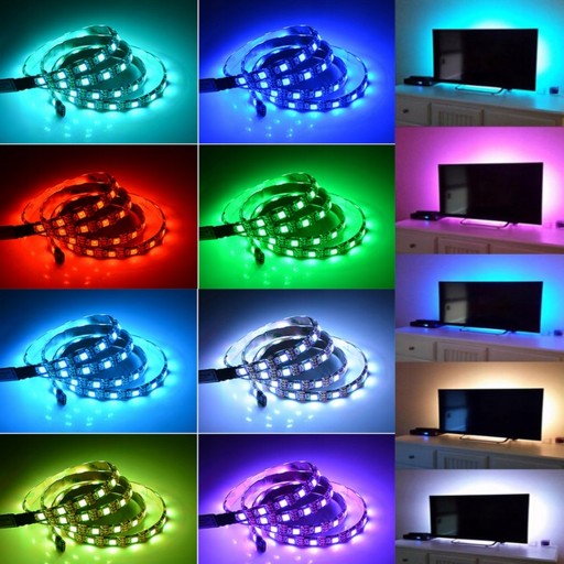 RGB LED PÚH USB S DIAĽKOVÝM 5V FAREBNÝM LED TV PODSVETĽENÍM TV 2M + DIAĽKOVÉ
