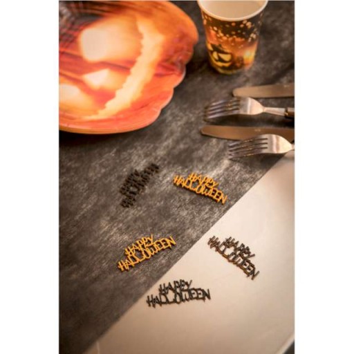 drevené KONFETTI HAPPY HALLOWEEN zlatej a čiernej farby