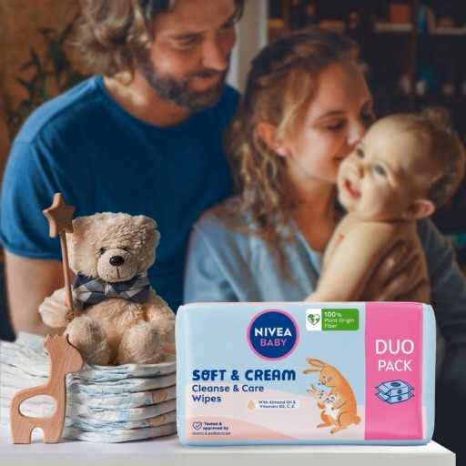 NIVEA BABY Vlhčené obrúsky Biodegradable Soft & Cream 2x57 ks