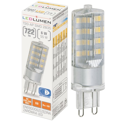 Žiarovka LED G9 malá T20 6W=55W SMD 722lm 360° Halogénové silné bez blikania