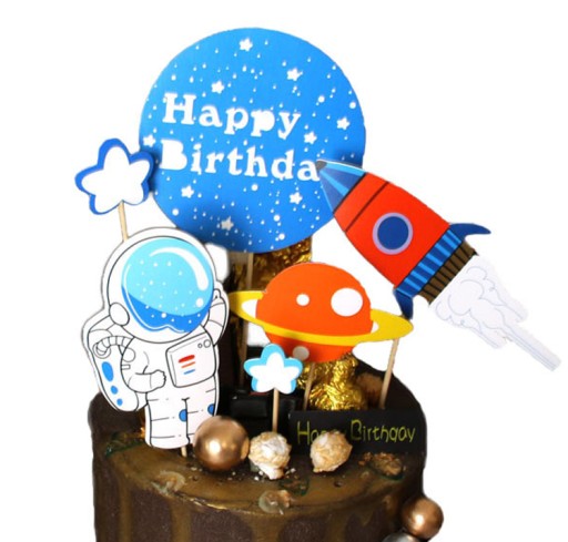 Narodeninový topper KOSMOS raketa HAPPY BIRTHDAY pikery 1-99 ozdoba na tortu