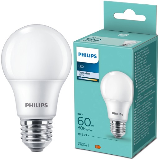 E27 A60 LED žiarovka 8W = 60W 806lm 4000K Neutral Milky PHILIPS