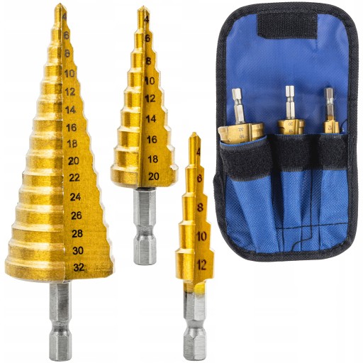 KROKOVÉ KUŽEĽOVÉ VRTÁKY PRE KOV DREVO PLASTOVÝ PLECH 4-32 MM HEX