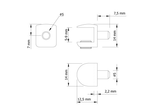 4x podpera sklenenej police 5-9 mm s kolíkom
