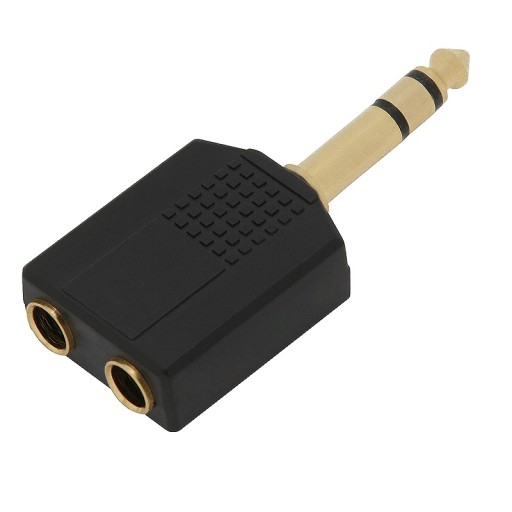 ADAPTÉR SPLITTER JACK ZÁSTRČKA 6,3MM - 2x JACK ZÁSUVKY 6,3MM STEREO GOLD
