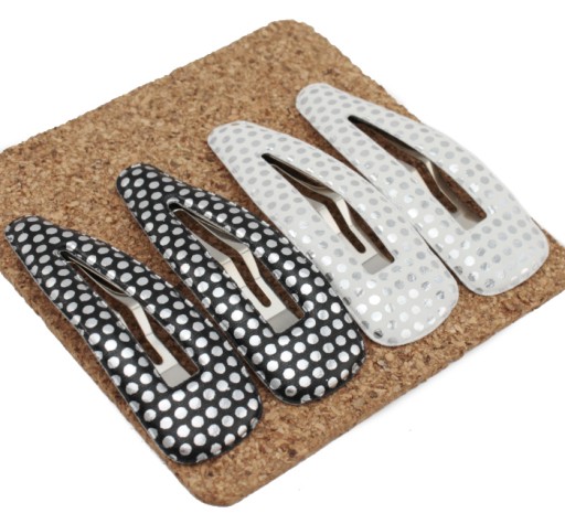 SPONKY DO VLASOV ČIERNO BIELE STRIEBORNÉ BODKY 7 cm 4 KS