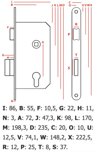 ZAKLAPÁVACÍ ZÁMOK NA DVERE 72/55 S CYLINCOM, PRAVÝ