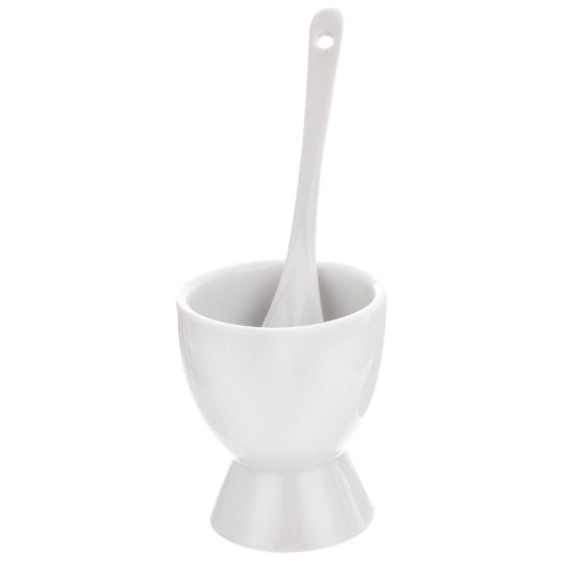 Porcelánové poháre na vajíčka s bielymi lyžičkami, sada 4 ks