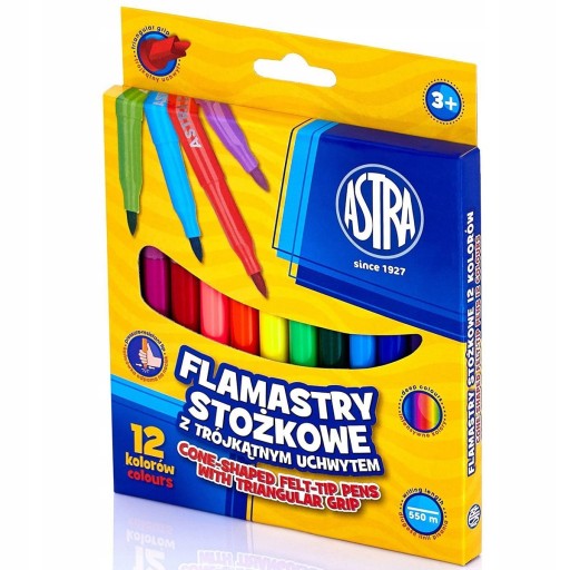 Kónické popisovače, 12 farieb, trojuholníkové ASTRA