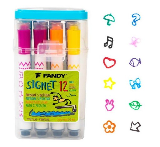 Farebné Signet fixy s pečiatkou, 12 farieb