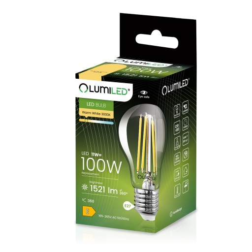 E27 A60 LED žiarovka 11W = 100W 1521lm 3000K Teplá DEKORATÍVNA VLÁKNA