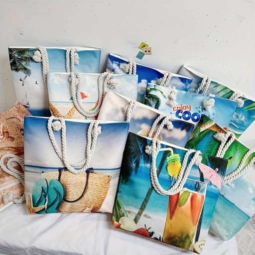 PLÁŽOVÁ TAŠKA S RÚČKOU, Zips, SHOPPER, PLÁŽOVÁ TAŠKA, PIKNIKOVÝ MIX