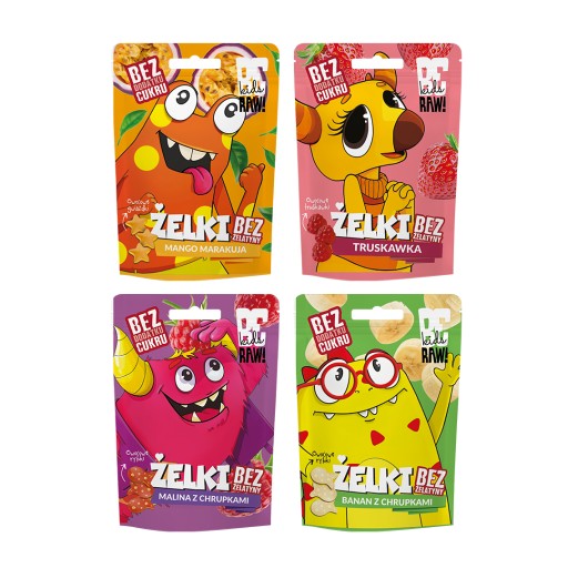 BeRAW Kids ovocné želé pre deti, bez cukru, bez želatíny, prírodné, 4x35g