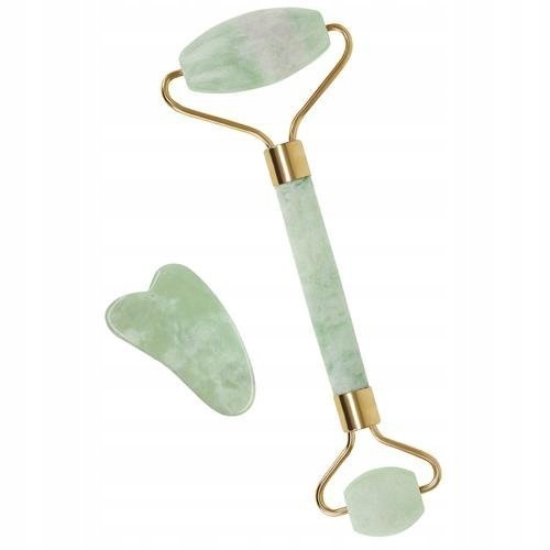Jadeový valčekový masážny prístroj na tvár + Gua Sha tanier