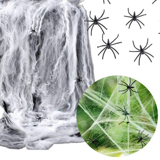 SPIDER WEB BIELA OZDOBA HALLOWEENSKÉ DEKORÁCIE + PAVÚKY