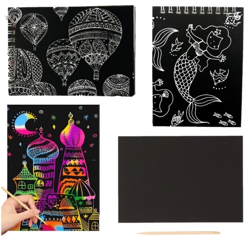 DÚHOVÁ KNIHA Omaľovánka SCRATCH BOOK SLIP ČIERNA NOTEBOOK 10K.
