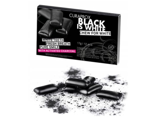 Bieliace žuvačky Curaprox Black Is White s aktívnym uhlím 12 ks.