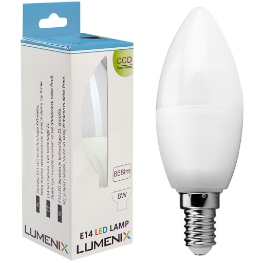 NEBLIKAJÚCA CCD LED ŽIAROVKA VÝKONNÁ ÚSPORA ENERGIE E14 8W 858LM NEUTRÁL