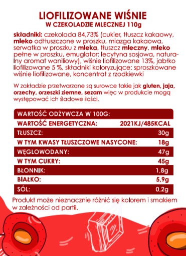 FORMELO MRAZOM SUŠENÉ ČEREŠNE V NÁDOBE S MLIEČNOU ČOKOLÁDOU 110G