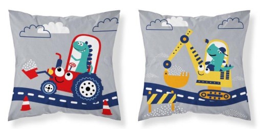 Obliečka na vankúš Dino Dinus Cars Bagr 40x40 šedá bavlna pre deti
