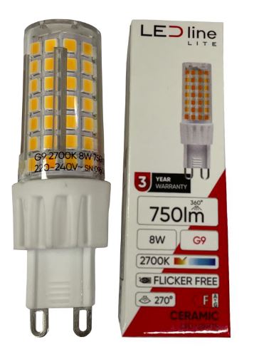 G9 LED žiarovka 8W 750lm teplá 2700K MEGA VÝKONNÁ LL