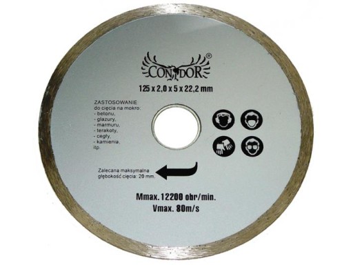 Diamantový kotúč na betón, plný na dlaždice, 125 mm