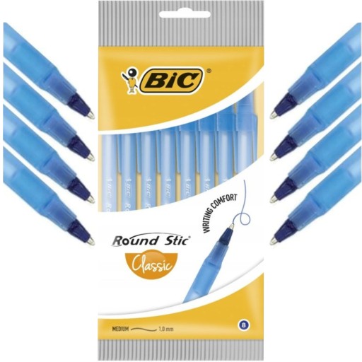 Sada okrúhlych klasických BIC modrých tradičných pier, 0,4 mm, 8 kusov