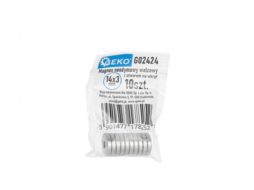 Cylindrický neodýmový magnet s otvorom pre skrutku 14x3mm, sada. 10 ks GEKO G02424