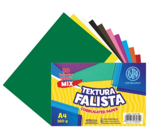 Vlnitá lepenka A4, mix 10 farieb Astra